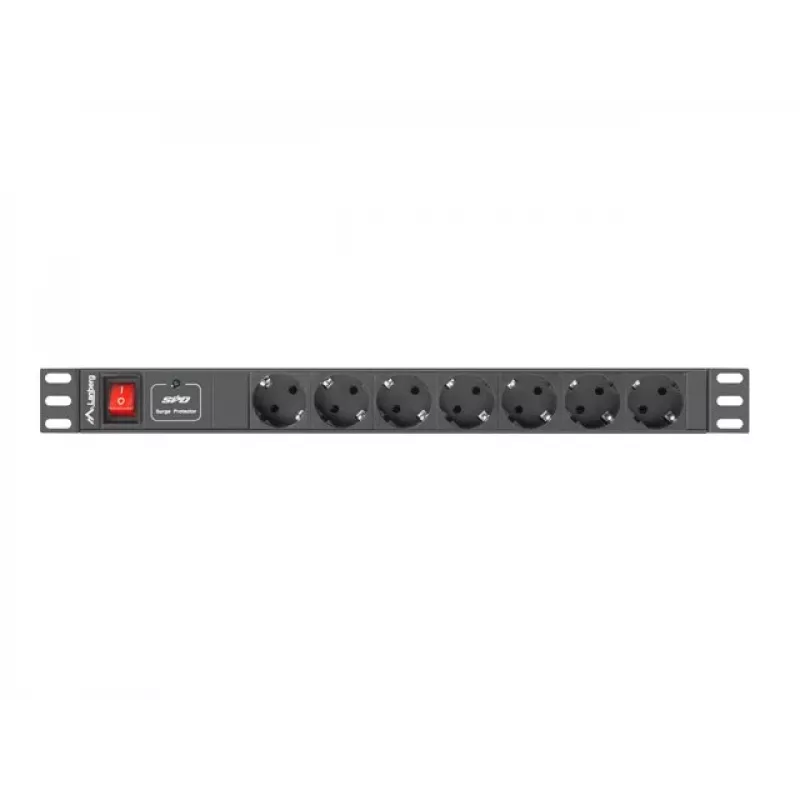 Lanberg | Strāvas sadales bloks (PDU) 19 collu 1U 10A 2M 7X Schuko kontaktligzdas | PDU-07F-0200-IEC-BK