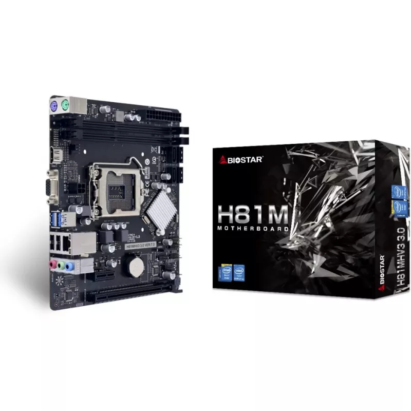 Mātesplate BIOSTAR H81MHV3 3.0 — Micro ATX, LGA 1150, Intel H81, 2x DDR3 DIMM (maks. 16GB), SATA II/III, Gigabit LAN, HDMI, VGA
