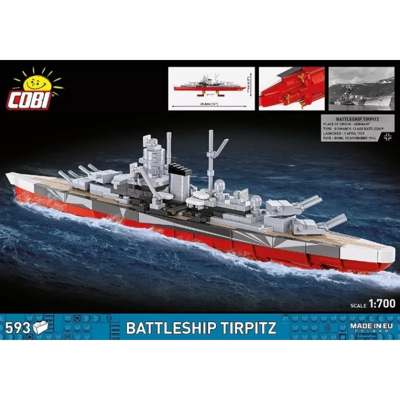 Konstruktors Cobi kaujas kuģis Tirpitz modelis ar 593 detaļām, mēroga un displeja funkcijas