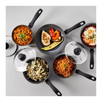Piecu gabalu Russell Hobbs pannu komplekts Metallic Marble RH02814EU7 — nepiedegošs pārklājums, dažādi izmēri