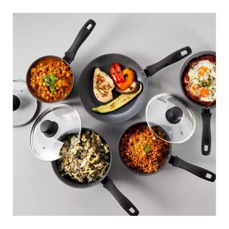 Piecu gabalu Russell Hobbs pannu komplekts Metallic Marble RH02814EU7 — nepiedegošs pārklājums, dažādi izmēri