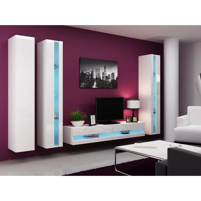 TV statīvs cama meble VIGO NEW 30/180/40, balta spīdīga virsma, skaidu plātne, 1800×400×300 mm