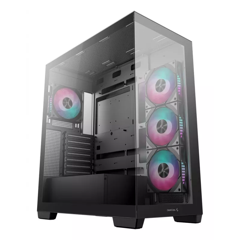 Datora korpuss DeepCool CG580 4F Midi Tower — ATX/ITX/MicroATX, rūdīts stikls, 3 × 120 mm + 1 × 120 mm ventilatori, 2 × 3,5 collu un 2 × 2,5 collu nodalījumi, USB-A × 2 USB-C × 1, melns