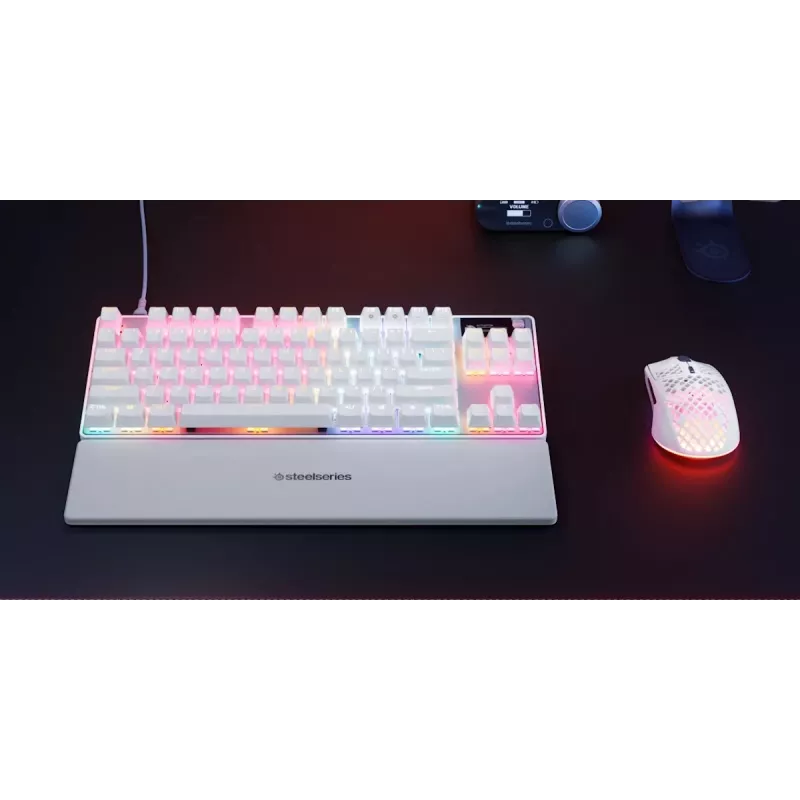 Mehāniskā tastatūra spēlēm TKL STEELSERIES Apex Pro TKL Gen 3 balta — ASV izkārtojums, RGB, regulējami slēdži