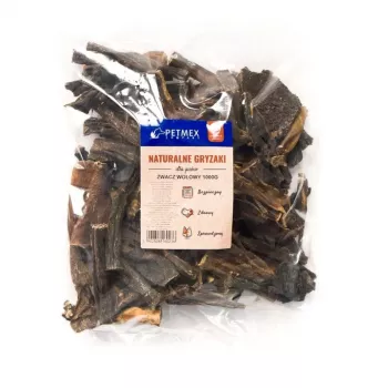 Suņu košļājamā našķis PETMEX Beef Rumen 1 kg — dabīgs liellopu spurekļa našķis pieaugušiem suņiem, 1 kg iepakojums