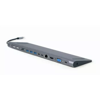 Gembird A-CM-COMBO9-01 USB Type-C 9-in-1 daudzportu adapteris (USB centrmezgls + HDMI + VGA + PD + karšu lasītājs + LAN + 3,5 mm audio), kosmosa pelēks