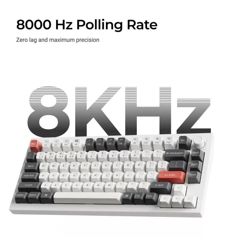 Mehāniskā tastatūra Keychron Q1 Ultra 8K — 75% forma, USB + RF bezvadu + Bluetooth, RGB LED, Melna