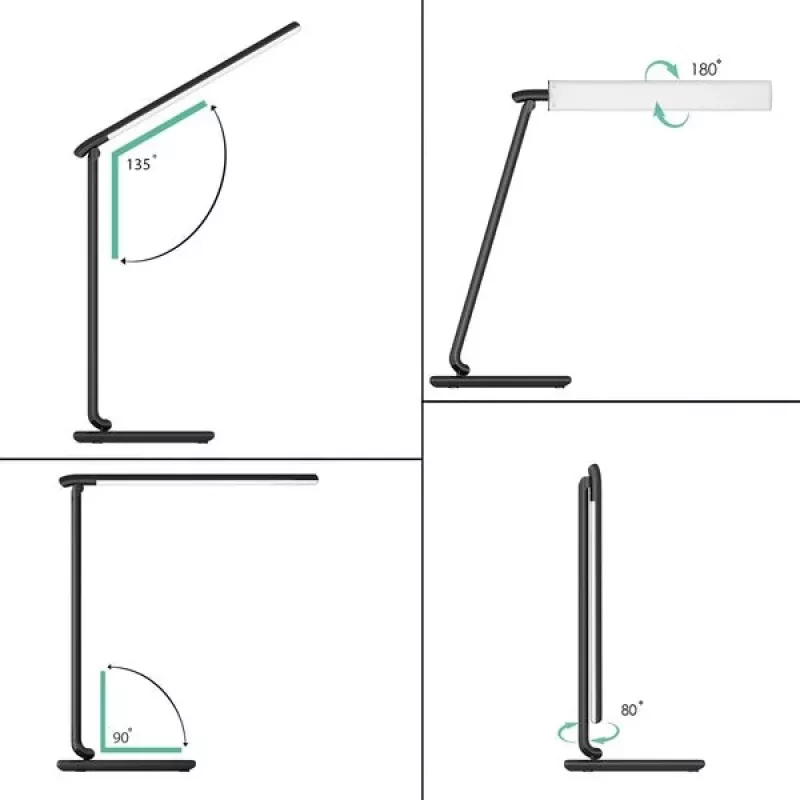 LED galda lampa Aukey LT-T10 12W 3000–6500K — regulējama krāsu temperatūra, melna