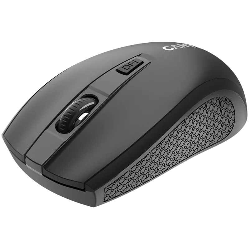 CANYON MW-7, 2,4 GHz bezvadu pele, 6 pogas, DPI 800/1200/1600, ar 1 AA bateriju, izmērs 110*60*37 mm, 58 g, melna