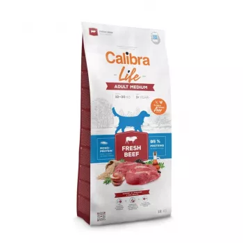 Sausā suņu barība Calibra Life Adult Medium Fresh Beef 12 kg — pilnvērtīga sausā barība vidēja izmēra šķirnēm, 27% olbaltumvielu, 14% tauku