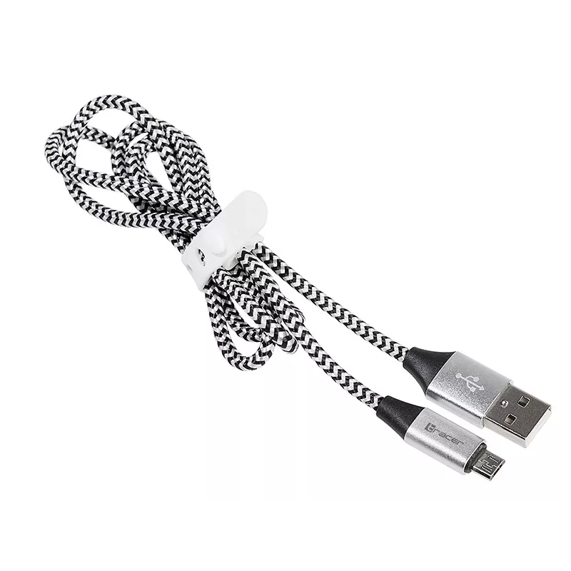 USB kabelis Tracer TRAKBK46928 1m USB A Micro-USB B Melns Silver