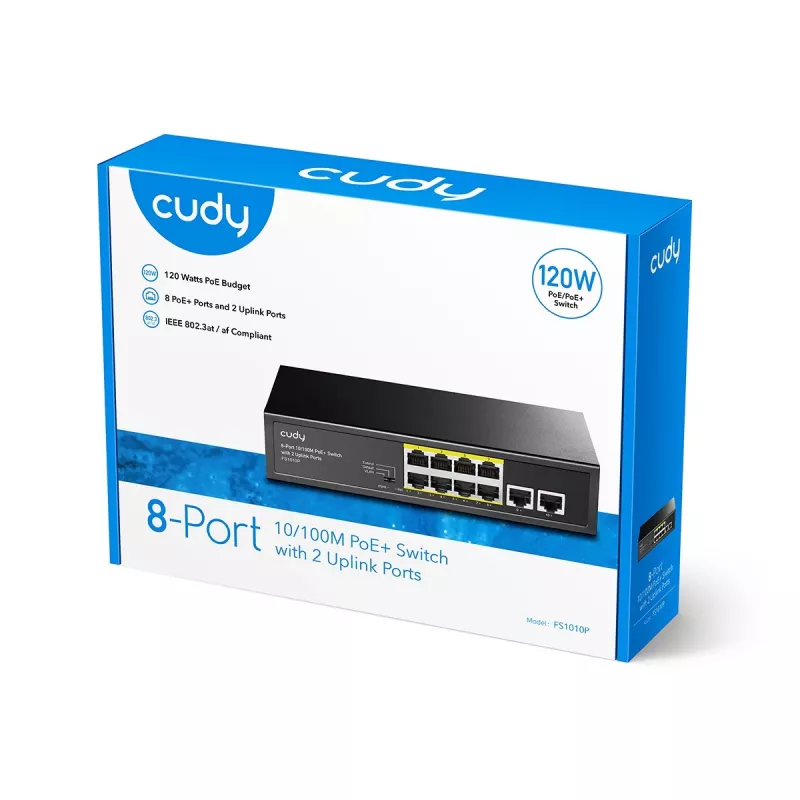 Cudy FS1010P tīkla slēdzis Fast Ethernet (10/100) Power over Ethernet (PoE) Melns