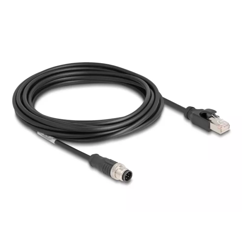 Tīkla kabelis DeLOCK M12 kabelis A-coded 8 pin male to RJ45 male Cat5e 5 m Melns