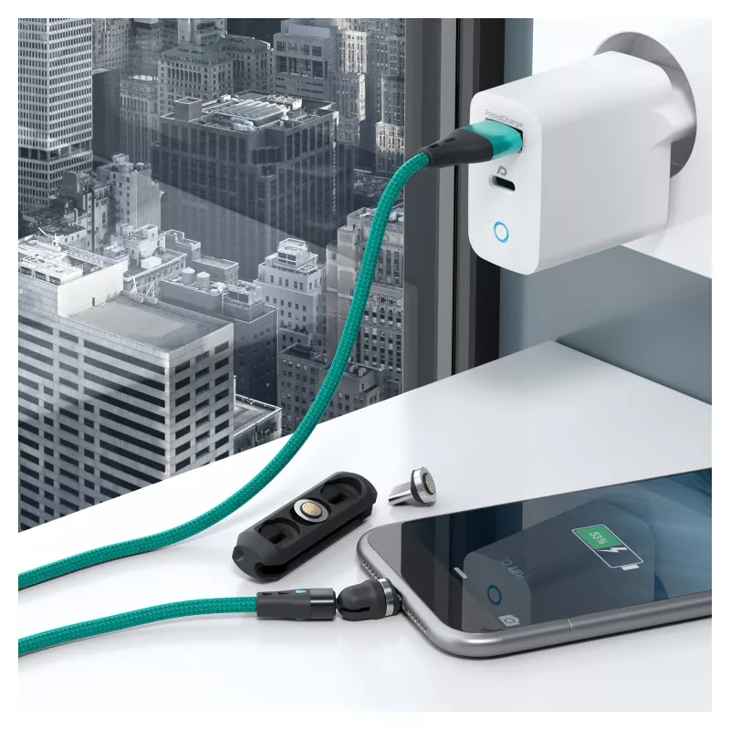 USB kabelis RealPower MagneticCharge3 1m USB A Zaļš