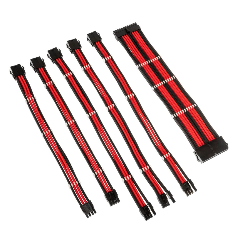 Pīto kabeļu pagarinājuma komplekts Kolink Core Adept – 20+4pin, 8pin, 4+4pin, 3×6+2pin; garumi 300–350 mm; PET apvalks; vara vadi
