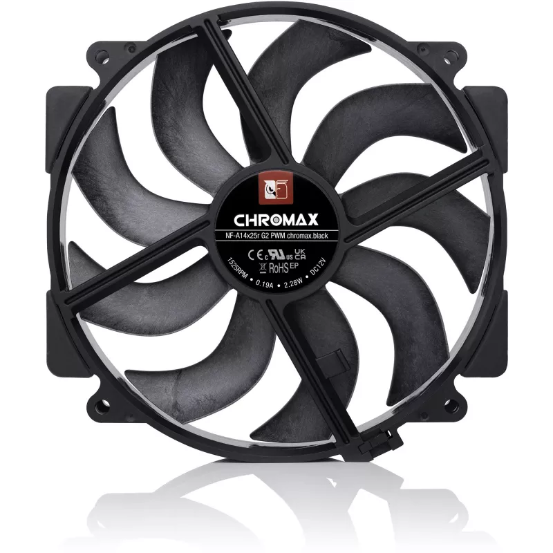 Noctua NF-A14x25r G2 PWM chromax.Melns 140 mm ventilators