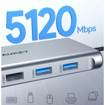 USB-C centrmezgls Aukey CB-C89 10-in-1 ar RJ45 1000Mbps, HDMI 4K, vairāki porti