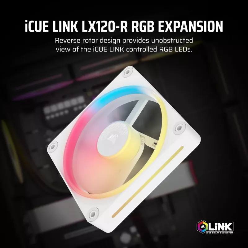 CORSAIR iCUE LINK LX120-R RGB 120mm ARGB Reverse Blade Case Fan - balta