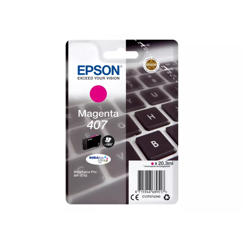 Oriģinālā Epson tintes kasetne C13T07U340 fuksīna krāsā, augstas (XL) ietilpības, priekš WF-4745 sērijas printeriem