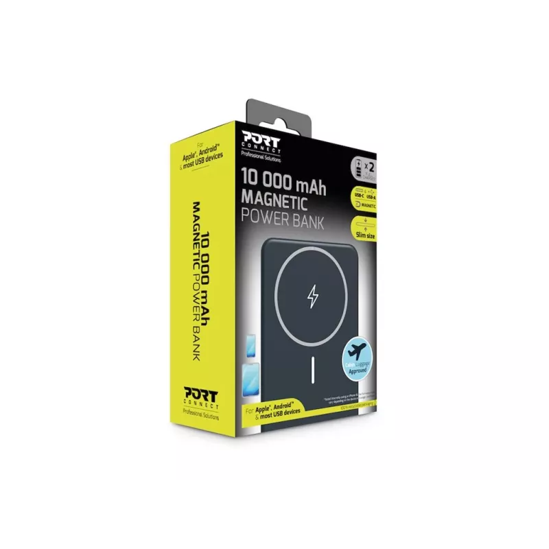 Port Designs 907005 10000 mAh bezvadu uzlādes ārējais akumulators, melns