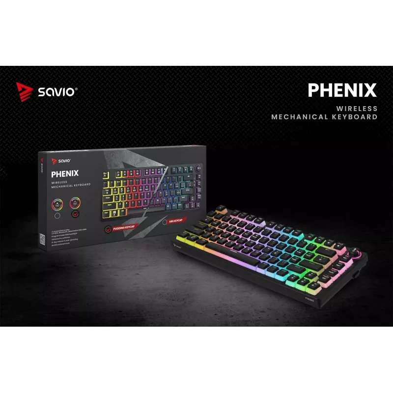 Gaming tastatūra Savio SAVGK-PHENIX RED PUDDING Mechanical RGB Wireless