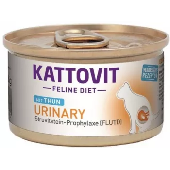 Mitrā kaķu barība KATTOVIT Feline Diet Urinary Tuna paciņa 85 g — urīnizvadsistēmas atbalsts, 78% mitrums, 11% olbaltumvielu