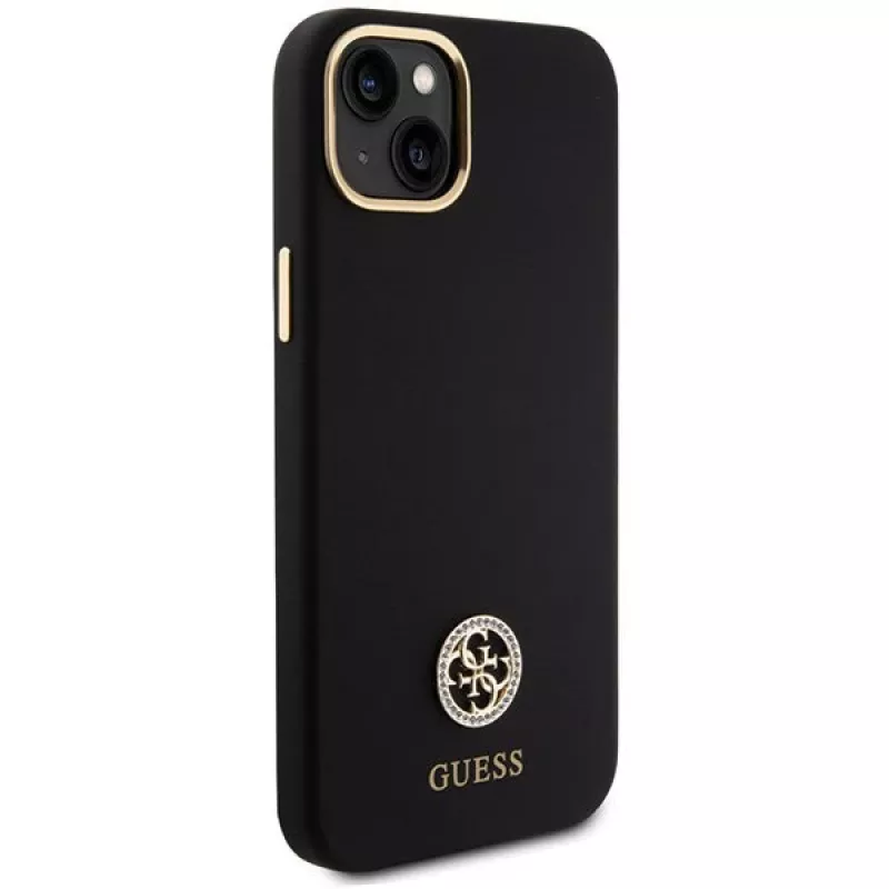 GUESS | GUHCP15M4DGPK | Aizmugurējais vāciņš | Apple | iPhone 15 Plus/14 Plus | TPU, Silikons, Mikrošķiedra | Melns