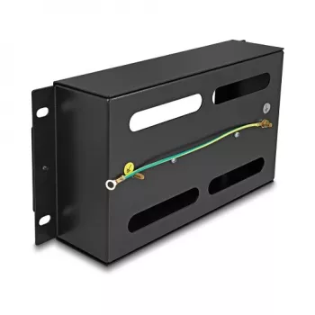 Delock 67320 10" automātisko slēdžu sliede ar pārsegu un DIN sliedi, 3U, metāls, melna