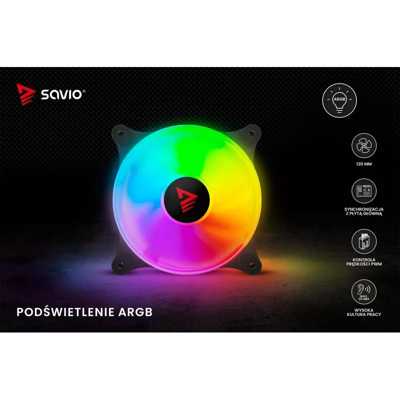 SAVIO Blast 120mm ARGB PWM korpusa ventilators - melns
