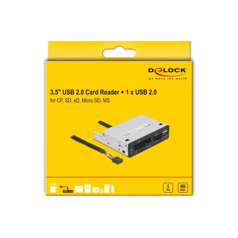 DeLOCK 91708 Karšu lasītājs USB 2.0 Iekšējais Melns Pelēks CF SD MicroSD