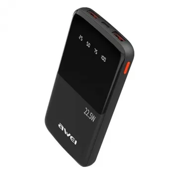 Awei PowerBank P10K 10000 MAh 22,5W Melns/Melns (10000mAh, 22W, 22.50Wh), Powerbank, Melns