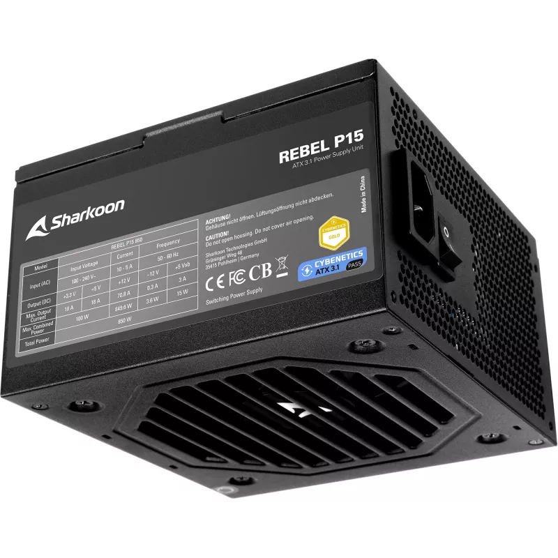 Rebel P15 850, datora barošanas bloks, melns, 1x 12-Pin High Power GPU, 4x PCIe, kabeļu pārvaldība, 850 Wati