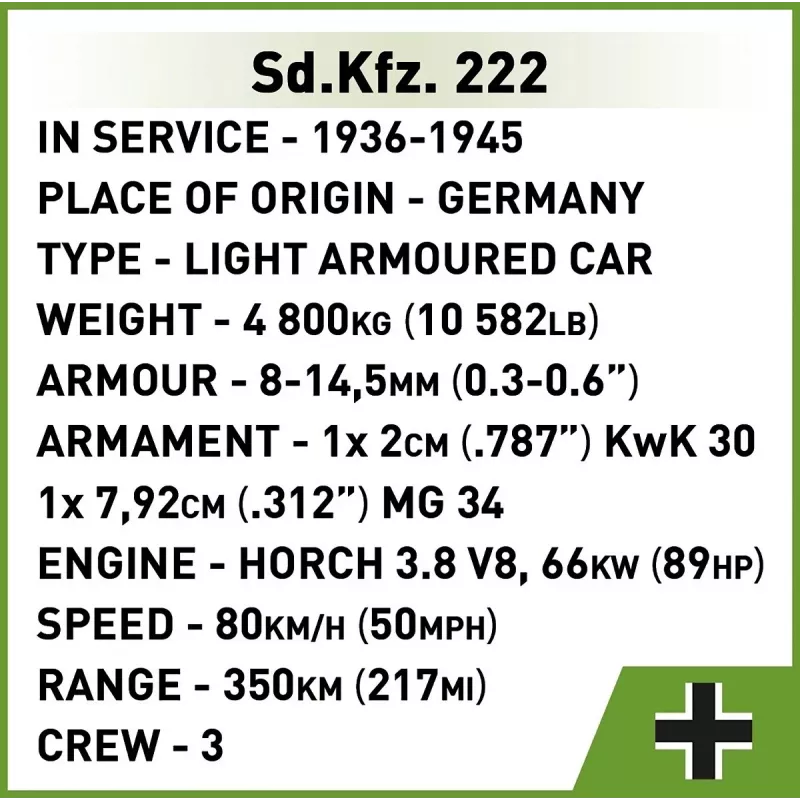 Cobi Blocks Sd.Kfz 222 modela komplekts COBI-2657 — 502 bloki