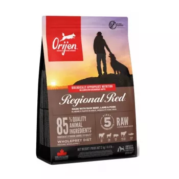 Orijen Regional Sarkans 2 kg pieaugušiem suņiem, liellops, jēra gaļa, cūkgaļa