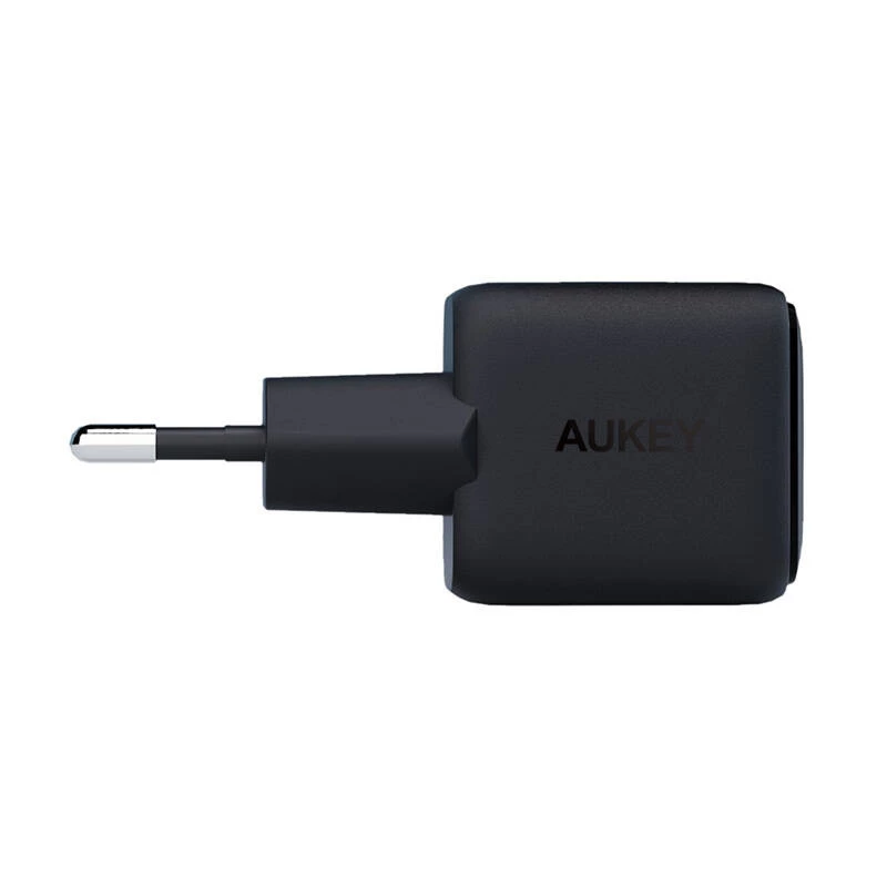 Sienas lādētājs Aukey PA-B1L USB-C 30 W melns — kompakts USB‑C PD strāvas adapteris