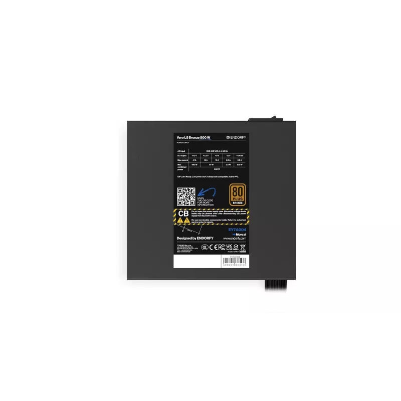 Barošanas bloks ENDORFY Vero L5 500 W ATX, 80 PLUS Bronze, 24-pin, 120 mm ventilators, nemodulārs