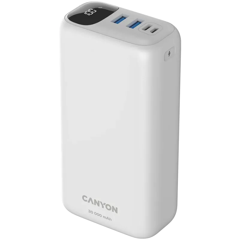 CANYON power bank PB-301 LED 30000 mAh PD 20W QC 3.0 Balts