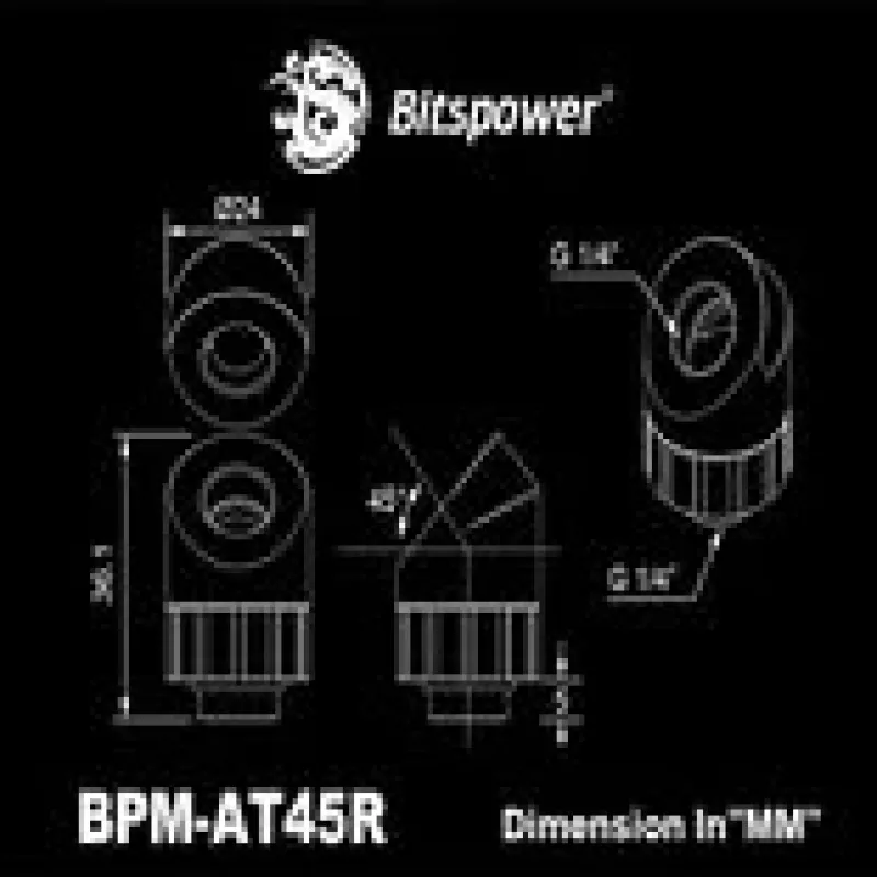 45° rotējošais savienotājs BitsPower Artemis – Arctic balta (BPM-AT45R-WH)
