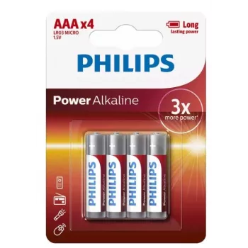 Philips Power Alkaline AAA baterijas, 4 gab. iepakojumā