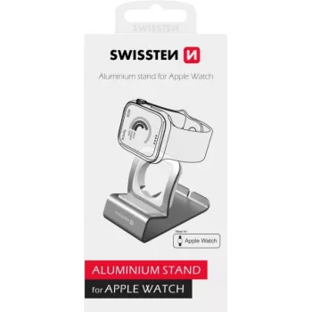 Alumīnija statīvs SWISSTEN 25005100 Apple Watch pulkstenim — saderīgs lādētāja turētājs, sudraba