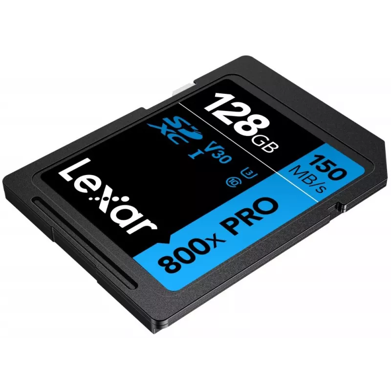 SDXC atmiņas karte Lexar 128GB UHS-I 800xPRO Class 10 U3 V30 — 150 MB/s lasīšana, 45 MB/s rakstīšana, melna