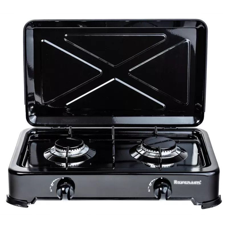 Countertop Hob Gas Ravanson K-02TB [melns; 2 zonas]
