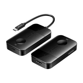 USB-C uz HDMI bezvadu raidītājs/uztvērējs Vention ADOBB — 4K@30 Hz, 1×HDMI, USB-C kabelis 1 m, melns