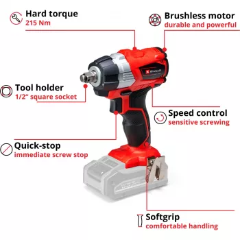 Trieciena atslēga Einhell TE-CW 18Li 1/2 collas 2900 apgr./min 215 N⋅m