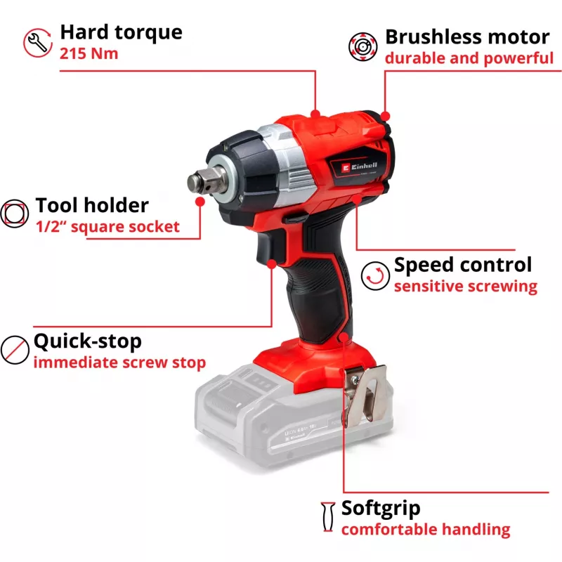 Trieciena atslēga Einhell TE-CW 18Li 1/2 collas 2900 apgr./min 215 N⋅m