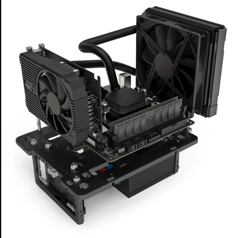 Streacom benchtable BC1 Mini V2 melns — kompakts, pasīvi dzesējams atvērta rāmja korpuss