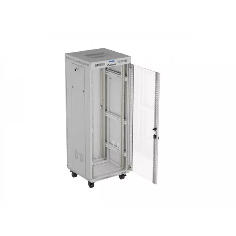 LANBERG 19 collu 32U stāvošs statīva skapis 600×600 mm pelēks ar perforētām durvīm un LCD (plakanais iepakojums)