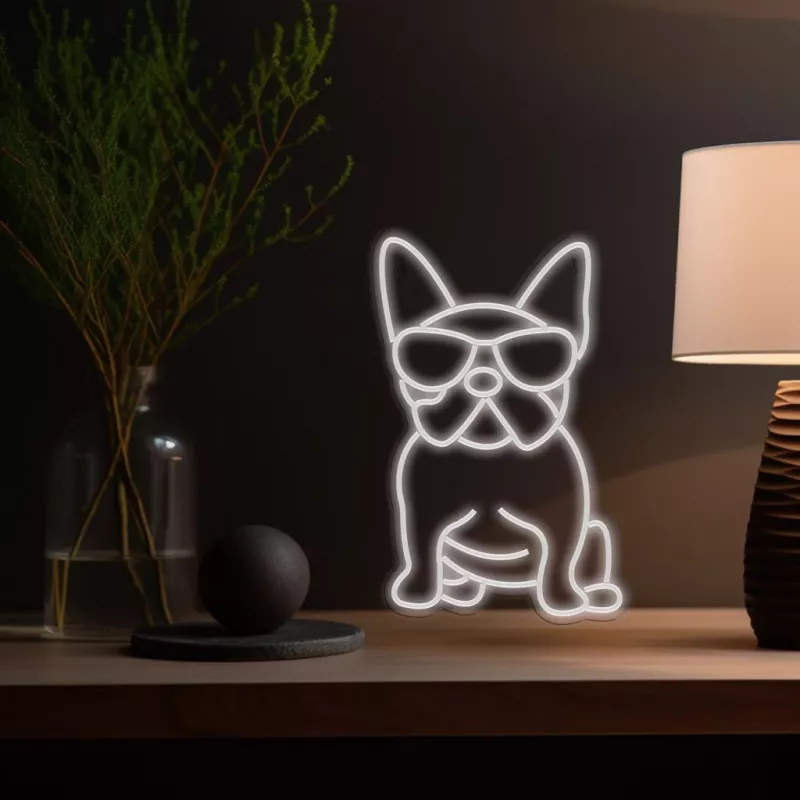 Neona gaisma MANTA Manta SNL66WH French Bulldog balta — dekoratīva LED neona izkārtne franču buldoga formā