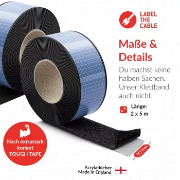 Label-The-Cable LTC Tough Tape Strap, āra āķu un cilpu lente 50mm, melna, 5m (LTC 1610-5-50)