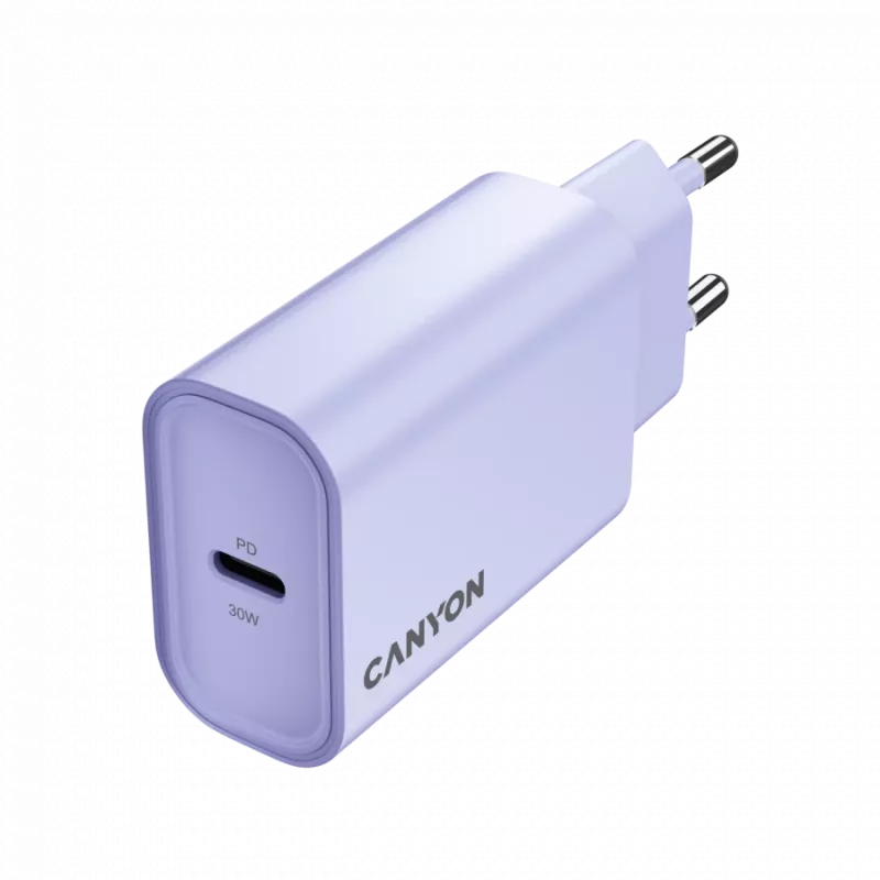 Sienas lādētājs CANYON OnCharge 30CL, 30 W USB-C PD, 1 PD izeja, ES kontaktdakša, violets